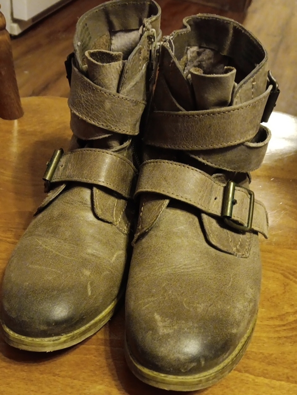 Steve Madden Brown Nubuck Leather Double Buckle Ankle Boots